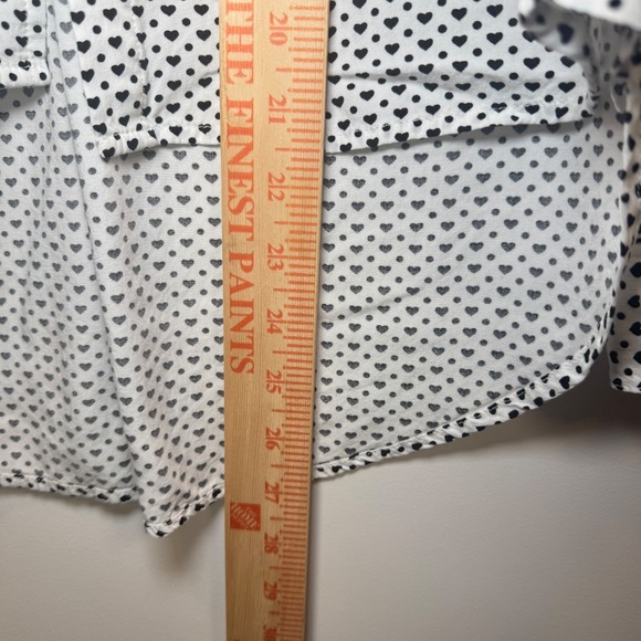 Love Heart Print Button Down Hi-Low Shirt Blouse Top - Picture 6 of 8